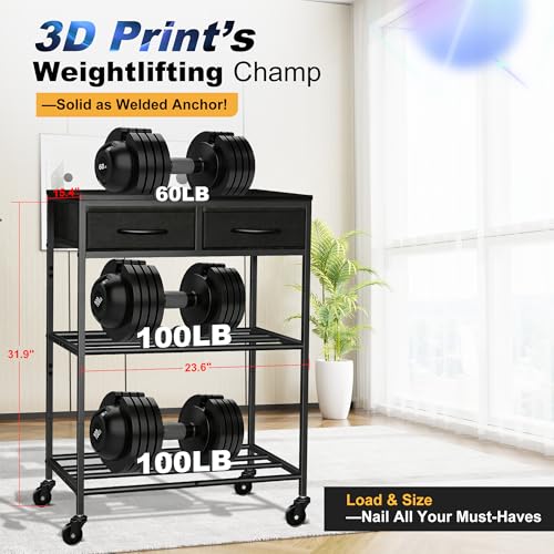 3D Printer Filament Storage Rack with Drawers, 3Tier Metal Filament Spool Holder with Wheels, 3D Printer Filament Stand for PLA/ABS/TPU/Nylon, Filaments Organzied for Workshop Studio Office, Black - color: Black