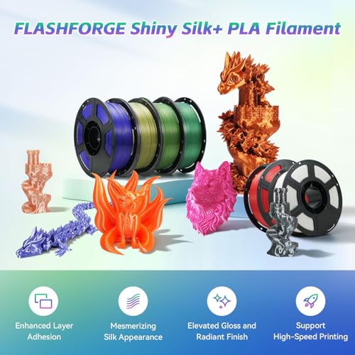 FLASHFORGE Silk+ PLA Filament 1.75mm Metal Gray, Silky Texture 3D Printing Filament, Enhanced Layer Adhesion with Stunning Surface Finish; Chrome-Like Brilliance and Silk-Smooth Perfection - color: Silky Single-color Metal Gray