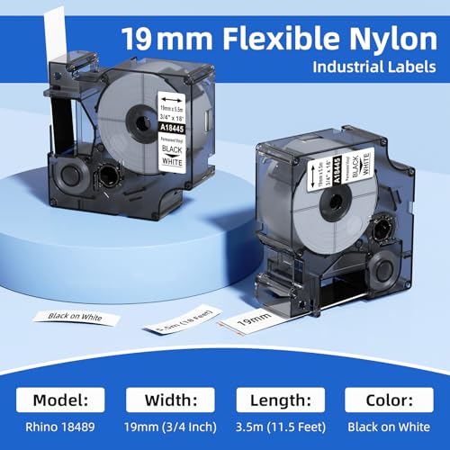Compatible with Dymo Rhino 18489 19mm Flexible Nylon 3/4" White Label Tape - size: 3/4 inch, style: Flexible Nylon