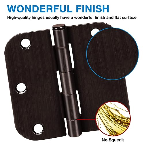 TDCHINGES Rounded Door Hinges 3.5" x 3 1/2" Oil Rubbed Bronze 5/8" 12 Pack - color: Oil Rubbed Bronze-Rounded, size: 12 Pack-no squeak