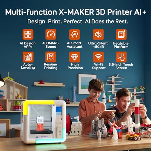 AOSEED AI 3D Printer for Kids, Fast 400mm/s, 1500+ Models, Enclosed Safe - color: White (X-MAKER AI+) + 1 PLA