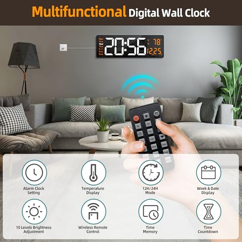LEIKE 16.2" Digital Wall Clock – RGB, Remote, Dual Alarm, Auto-Brightness - color: Orange