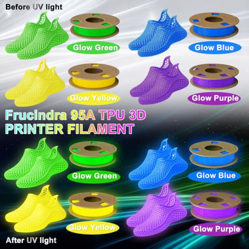 Glow in the Dark TPU 95A 3D Printer Filament Bundle - 1.75mm Soft Flexible TPU 3D Filament, Accuracy +/- 0.03mm, Luminous Filament for Halloween, Fit Most 3D Printers - 4 Spools 250g Each - color: Green/Blue/Yellow/Purple