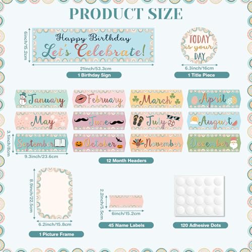 Outus 60 Pcs Happy Birthday Bulletin Board Decorations Set - color: Boho