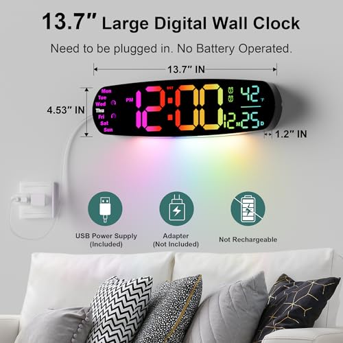 ANALOI Digital Wall Clock,14.4 Inch Large Display - color: Colorful