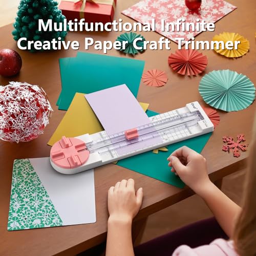 Ecraft Pink Paper Cutter 4-in-1 Paper Trimmer Multi-Function Scrapbooking Tool with Straight, Wave, Perforated & Creasing Blades for Craft Paper,Cardstock, Coupon, Label, Photo,Postcard - color: Pink