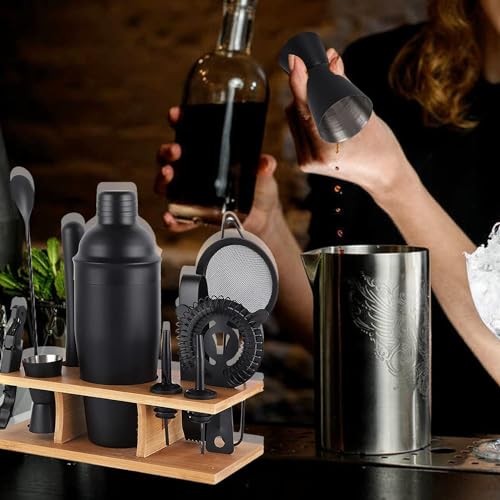 Cocktail Shaker Set Drink Shakers Bar Cart Accessories - color: Black