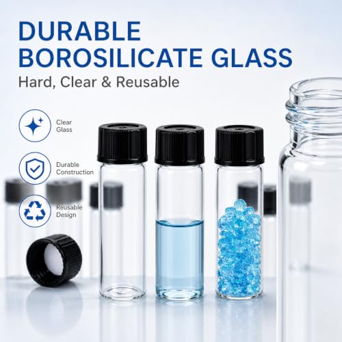 ALWSCI 1 Dram Glass Vials, Small Liquid Sample Vial, 15X45mm 4 ml Borosilicate Glass Empty Vials with Caps, 13-425 Black Screw Caps with PE Liner, Pack of 20 - size: 4ML