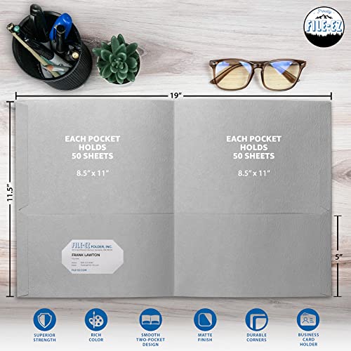 FILE-EZ Two-Pocket Folders, Gray, 25-Pack, Textured Paper, Letter Size (EZ-32530) - color: Gray, size: 25 Folders