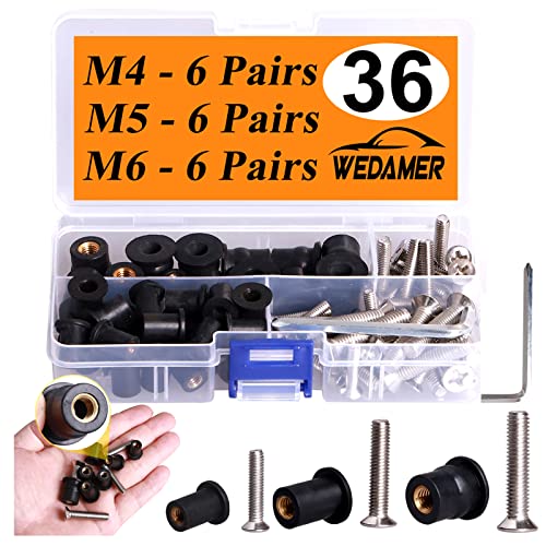 WEDAMER 18 Pairs M4 M5 M6 Neoprene Well Nuts Kit Rubber Well Nuts for Kayak - color: M4 M5 M6 each 6 Pairs