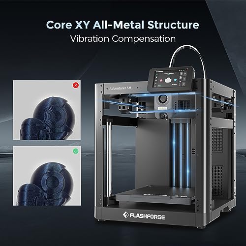 FLASHFORGE Adventurer 5M 3D Printer with Fully Auto Leveling, Max 600mm/s High Speed Printing, 280°C Direct Extruder with 3S Detachable Nozzle, CoreXY All Metal Structure, Print Size 220x220x220mm