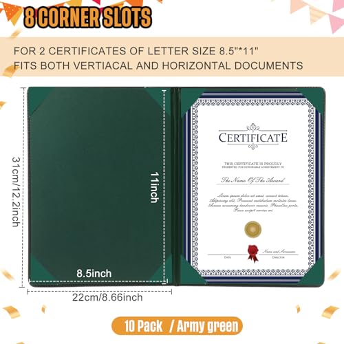 Tenare 10 Pcs Green PU Leather Certificate Cover Diploma Folder Holder - color: Green