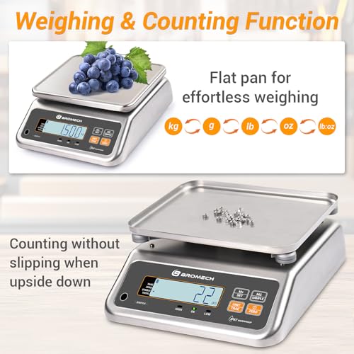 Food Scale Pound and Ounce, Rechargable, Commercial Grade, Stainless Steel Platform, for Meat Shop, Deli, Produce Market (66lb)
