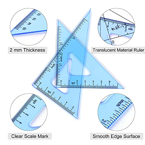Coopay 4 Pcs Math Geometry Tool Set, Clear Acrylic Drawing Tool, Blue - color: Blue, size: 6 Inch