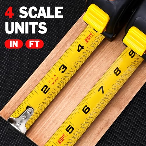 10 Pack Bulk Tape Measure 25 FT with Fractions 1/8, Easy Read Retractable Measuring Tape, Great for House Construction and Carpenter - color: 10 Pack - Fractional (1/8")