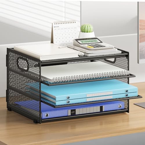 4 Tier Black Paper Tray Organizer for Desk Organizers and Accessories - color: Black, size: 12.7" x 9.3" x 7.5"