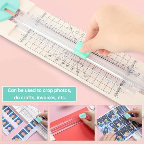 Paper Cutter,4-in-1 Paper Trimmer,Photo Cutter,Multi-Function Scrapbooking Tool with Dial Blades of Straight,Wave,Perforated,Creasing for Cutting Paper,Coupons,Postcards,Card - color: Green