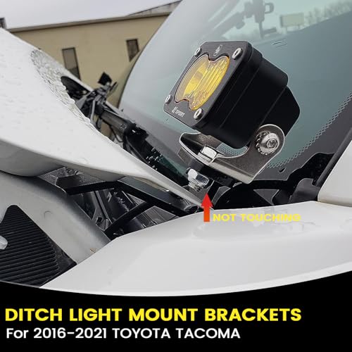 Hood Hinge Ditch Light Mount Brackets Compatible with Toyota Tacoma 2016-2021 3rd Gen Auxiliary Offroad Pod Work Light, Tacoma Hood Mount Lighting Brackets Kit - Black 2PCS - size: For Tacoma 2016-2021