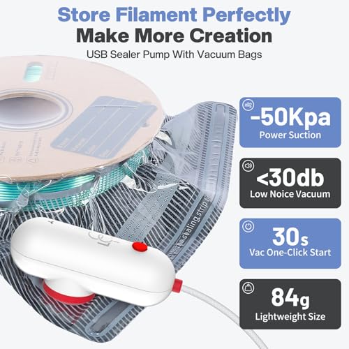 Vacbird Filament Vacuum Storage Kit with USB Pump, 20 Pack Light-Proof Vacuum Sealed Bags for 3D Filament, Spool Sealing for Keeping Dry and Clean (12.6 * 13.38 in) - size: 20 black bags + USB pump