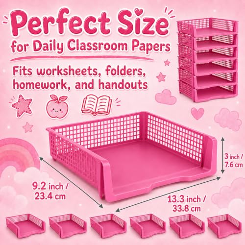 6 Pcs Purple Turn in Trays Classroom, Stackable Paper Bins for Classroom, 13x9x2.8 inch Plastic Baskets Desktop Organization System Office (Purple) - color: Purple