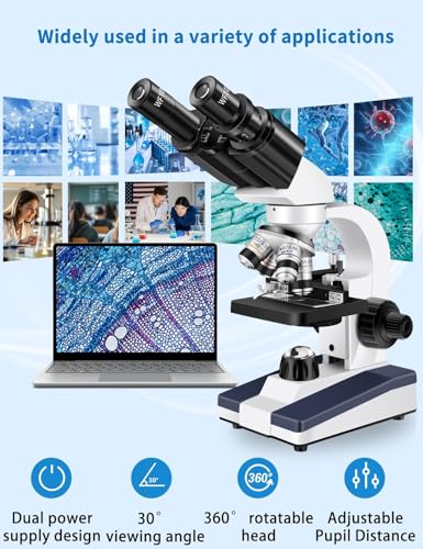 Microscope for Adults WF10x and WF25x eyepieces Compound Microscope with Microscope Slides, Microscope Kit for Kids Students Home School - color: White