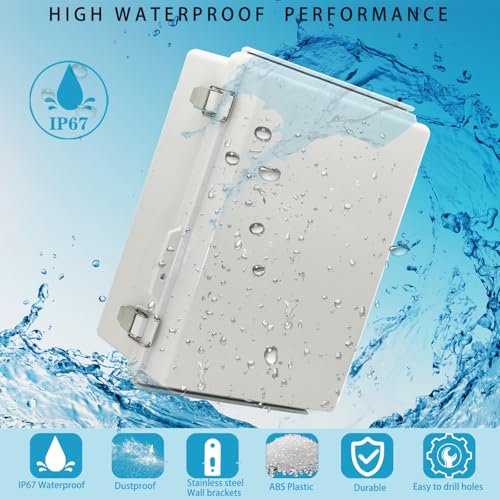 Outdoor Waterproof Electrical Box Junction Box Weatherproof IP67 ABS Plastic Enclosure Switch Router Project Box Electronics Enclosure with Mounting Plate Wall Bracket Grey 11.1"x7.5"x5.1" - color: Grey, size: 11.1" x 7.5" x 5.1"