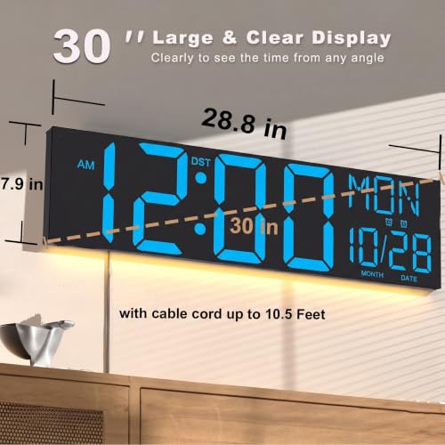 JALL 30" Massive Digital Wall Clock for Gym, Wall Clock with 7.3-inch Jumbo Number, Remote Operated Extra-Large Display for Church, Gym, Living Room, Blue - color: Blue, size: 29.98 inches