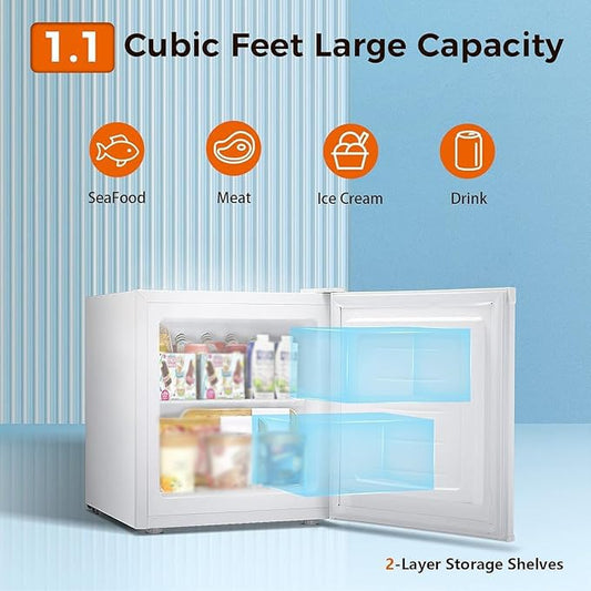 Kismile Mini Freezer, 1.1 Cu.ft Small Upright Freezer, White - color: White, size: 1.1 Cu.ft
