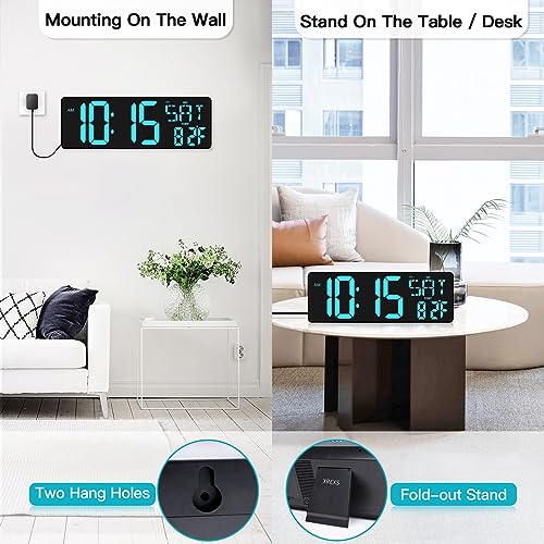 XREXS 17.2 Inch Large Digital Wall Clock with Remote Control - color: Ice Blue