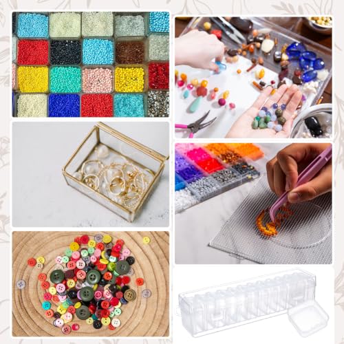 CRAFTYMELODY 26Pcs Bead Organizer Box Plastic Storage Cases Mini Clear Bead Storage Containers Square Transparent Boxes with Hinged Lid for Bracelet Making DIY Jewelry Craft Supply Nail