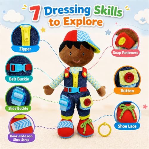 June Garden 15" Isaiah Montessori Learn-to-Dress Plush Doll - color: Isaiah
