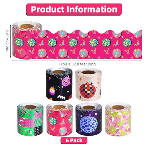 6 Rolls 196.8 Ft Disco Ball Bulletin Board Border Set - Classroom Trim - Colorful Supplies for Teachers, School & Office Decor - Perfect Birthday Theme - style: Disco Ball Style