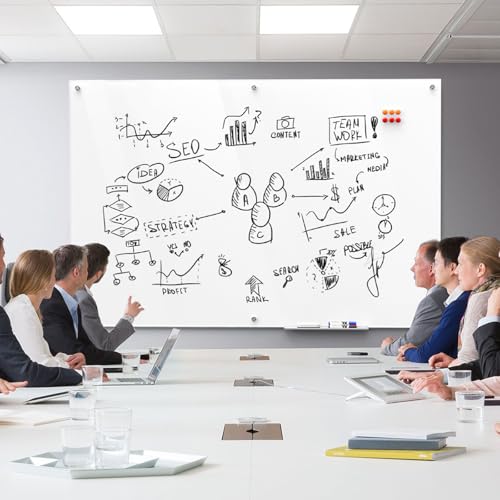 MaxGear 72" x 48" Glass Whiteboard Wall Mounted for Office Home Classroom - color: Brilliance White, size: 72"W x 48"H
