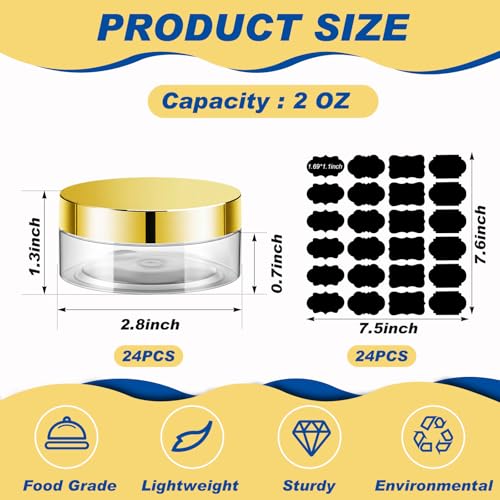 24 Pack 2 oz Clear PET Jars with Gold Lids and Labels for Balm Samples - color: Clear with Gold Lid, size: 2 oz