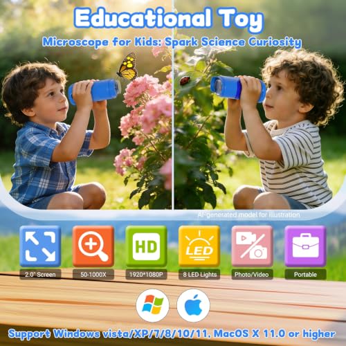 1000X Handheld Digital Microscope for Kids, STEM Educational Toys - color: Blue