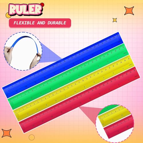 240 Pcs 12 Inch Plastic Rulers Bulk Kid Ruler for School Back to School Supplies, Flexible Assorted Color Ruler with Centimeters and Inches for Students School Education (240)