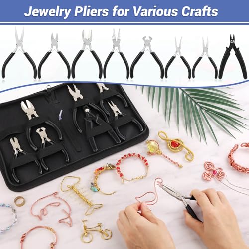 shynek 10 Pieces Jewelry Pliers Tools Set, Jewelry Making Tools Include 8 Pieces Pliers, Jump Ring Opener, Tweezers for Wire Wrapping, 3D Printing Projects and Other DIY Projects - style: Set of 8