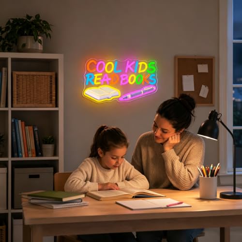 Cool Kids Read Books Neon Sign for Wall Decor, Dimmable Reading Books LED Neon Lights Colorful Light Up Sign for Classroom Library Kids Room Reading Corner Decoration - color: Read Books Neon Sign