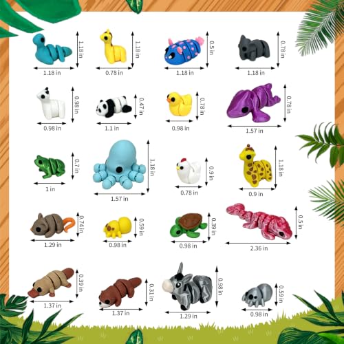 60Pcs 3D Printed Animals Mini Flexible Articulated Fidget Toys