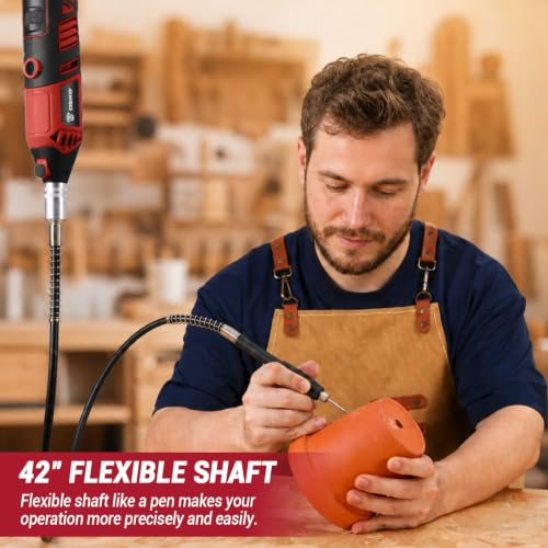 DEKOPRO Rotary Tool Kit, 1.5-Amp Corded Power Rotary Tools with 42" Flex Shaft, 6 Variable Speed, 8,000-35,000 RPM, 129 Pcs Accessories Kit for Cutting, Sanding, Grinding, Carving & DIY Projects Red - color: Red