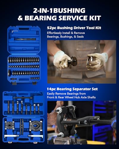 OMT Bushing Driver Tool & Bearing Press Kit, 5-Ton Bearing Puller Tool Set - color: Black Bearing Splitter Kit, size: 66pc Bearing Splitter & Bushing Driver Kit