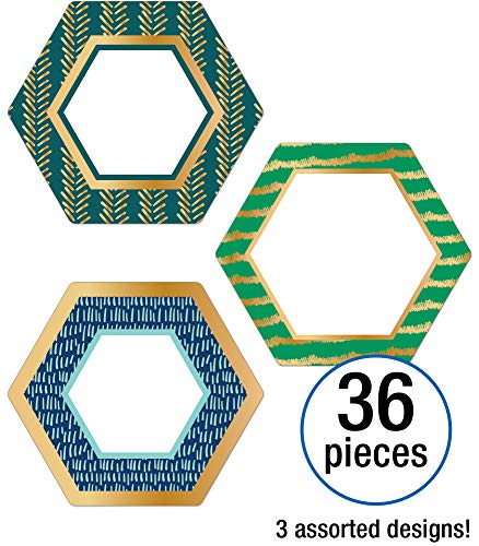 Carson Dellosa – One World, Hexagons with Gold Foil Colorful Cut-Outs, Classroom Décor, 36 Pieces - size: Regular, style: Hexagons with Gold Foil