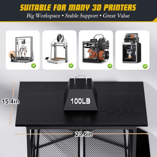 3 Tier 3D Printer Stand with Filament Rack & Detachable Tool Storage Bag