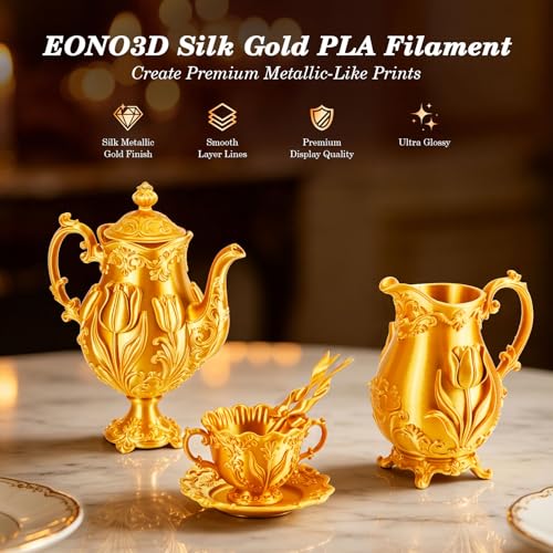 Silk Gold PLA Filament 1.75mm, Metallic Gold 3D Printer Filament, Shiny Silk PLA Filament High Gloss Finish, Easy to Print, ±0.03mm Accuracy, 1kg Spool, AMS Compatible - color: Silk Gold