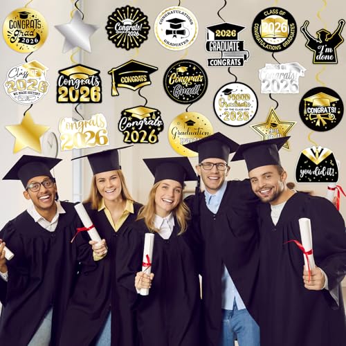 40Pcs Graduation Party Hanging Swirl Decorations, Black Glod Class of 2026 Congrats Grad Hanging Swirls Ceiling Decorations for 2026 Graduation Party Decor Supplies - color: Watermelon