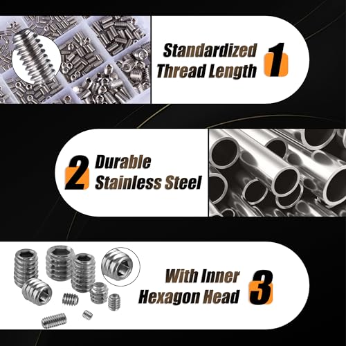 1150PCS Set Screws Assortment Kit, Metric & SAE Stainless Steel Screws - color: Silver, size: 1150PCS