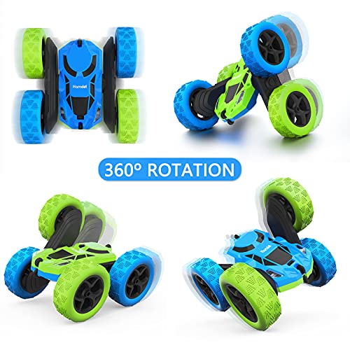 Hamdol Remote Control Car for Kids, 360° Rotating Double-Sided RC Car with LED Headlights, 4WD 2.4GHz Electric Rechargeable Toy Vehicle for Boys and Girls, Perfect Birthday - color: Blue&green, size: Standard (Headlights)