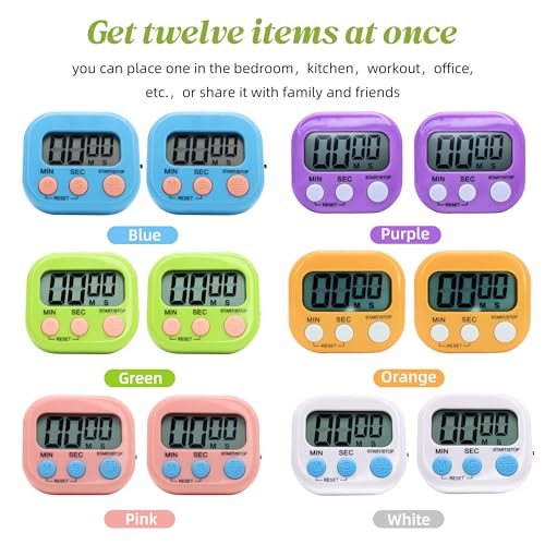 12 Pack Multi-Function Electronic Timer - Kitchen Timer,Magnetic Digital Timers,Big LCD Display, ON/Off Switch,Extensively Use in Cooking,Gym, Meeting, Classroom,Kitchen,Study,Work,Outdoor Activities - size: 12