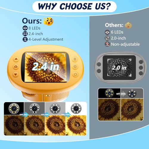 Odatay 2.4" 4K 1000X Digital Kids Microscope with 32G Card 12 Slides Yellow - color: Yellow