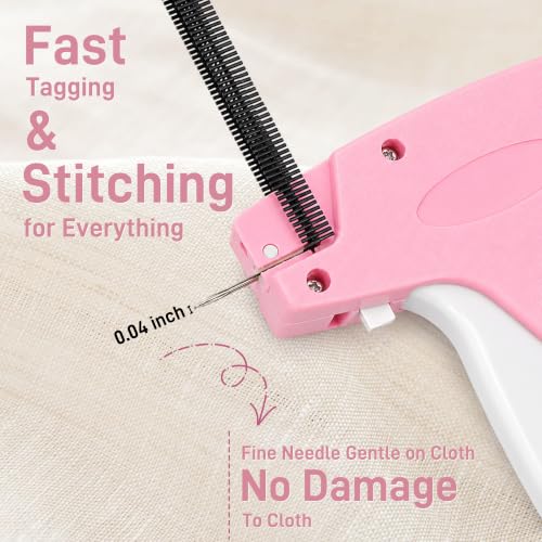 Stitch Gun for Clothes, Pink‑Gray Handheld Quick Clothing Fixer, Sewing Kit with 1000 Black & 1000 White Fasteners, 6 Needles, Tagging Gun for Clothing Repair & DIY - color: Pink-Gray